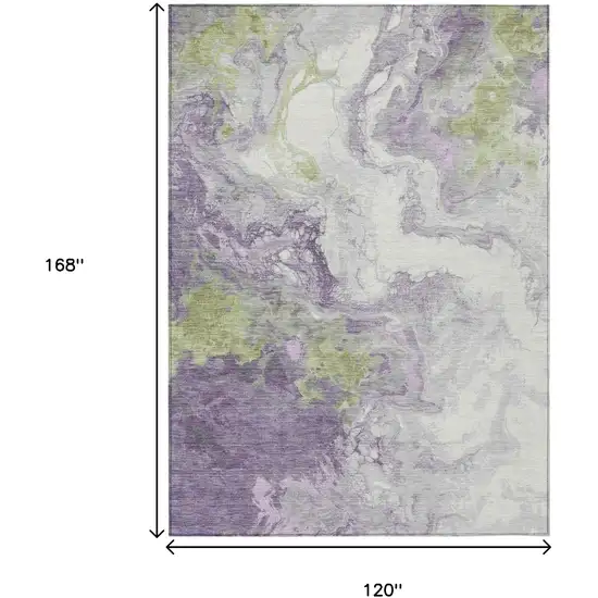 Lavender And Fern Green Abstract Washable Indoor Outdoor Area Rug Photo 9