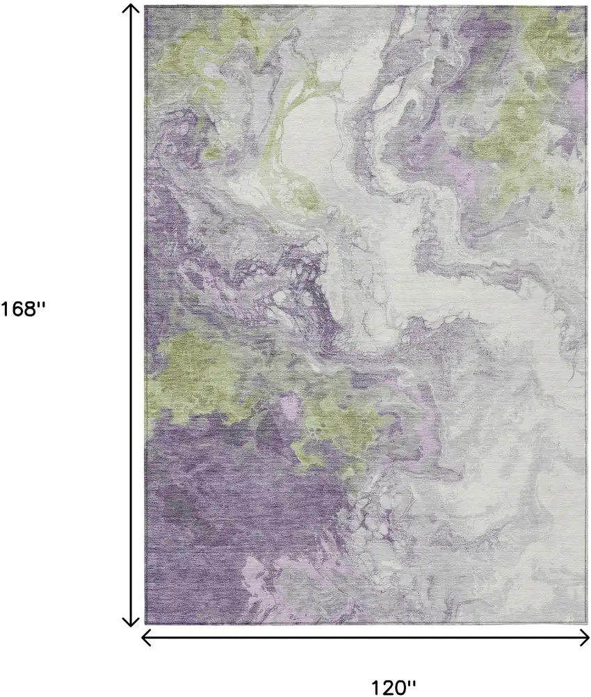 Lavender And Fern Green Abstract Washable Indoor Outdoor Area Rug Photo 9