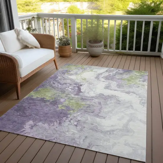 Lavender And Fern Green Abstract Washable Indoor Outdoor Area Rug Photo 4