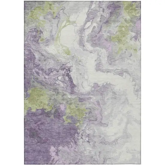 Lavender And Fern Green Abstract Washable Indoor Outdoor Area Rug Photo 8