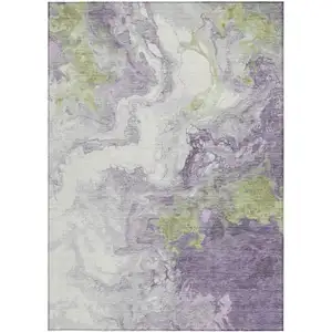 Photo of Lavender And Fern Green Abstract Washable Indoor Outdoor Area Rug