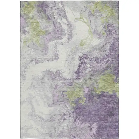 Lavender And Fern Green Abstract Washable Indoor Outdoor Area Rug Photo 1