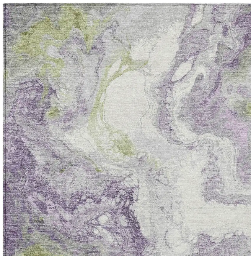 Lavender And Fern Green Abstract Washable Indoor Outdoor Area Rug Photo 6