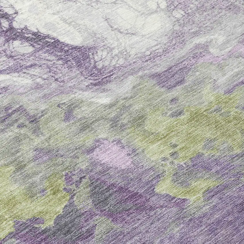 Lavender And Fern Green Abstract Washable Indoor Outdoor Area Rug Photo 8