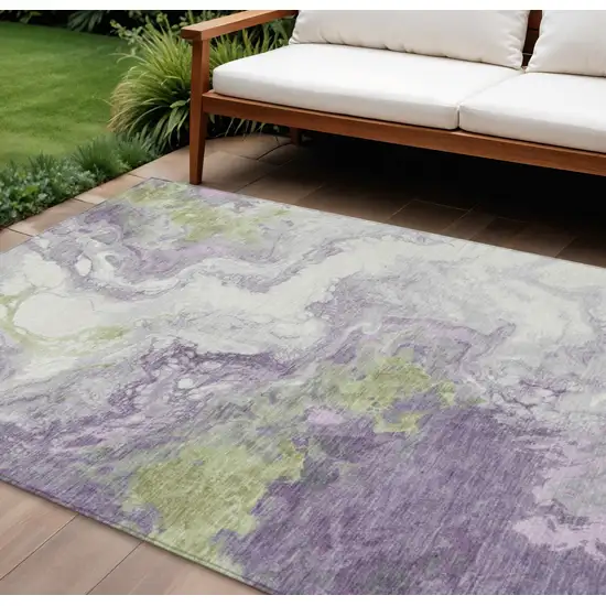 Lavender And Fern Green Abstract Washable Indoor Outdoor Area Rug Photo 2
