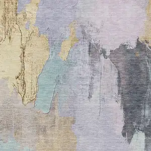 Photo of Lavender And Gold Abstract Washable Indoor Outdoor Area Rug