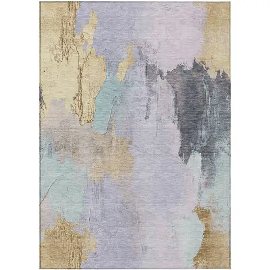 Lavender And Gold Abstract Washable Indoor Outdoor Area Rug Photo 8