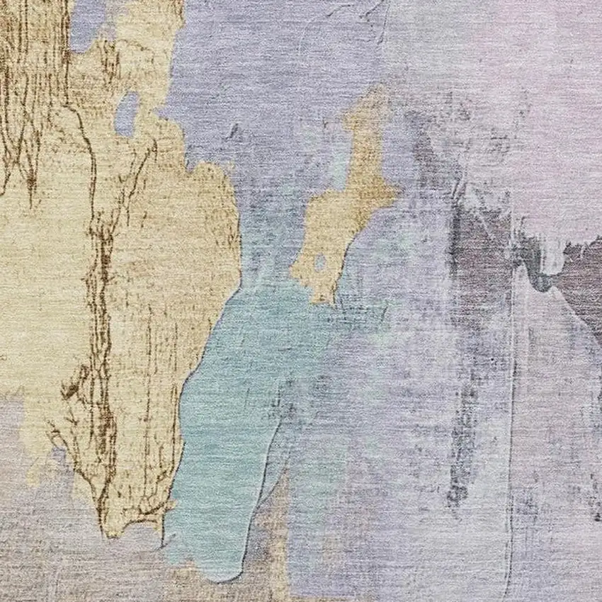 Lavender And Gold Abstract Washable Indoor Outdoor Area Rug Photo 3