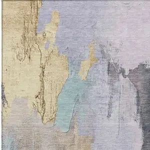 Photo of Lavender And Gold Abstract Washable Indoor Outdoor Area Rug