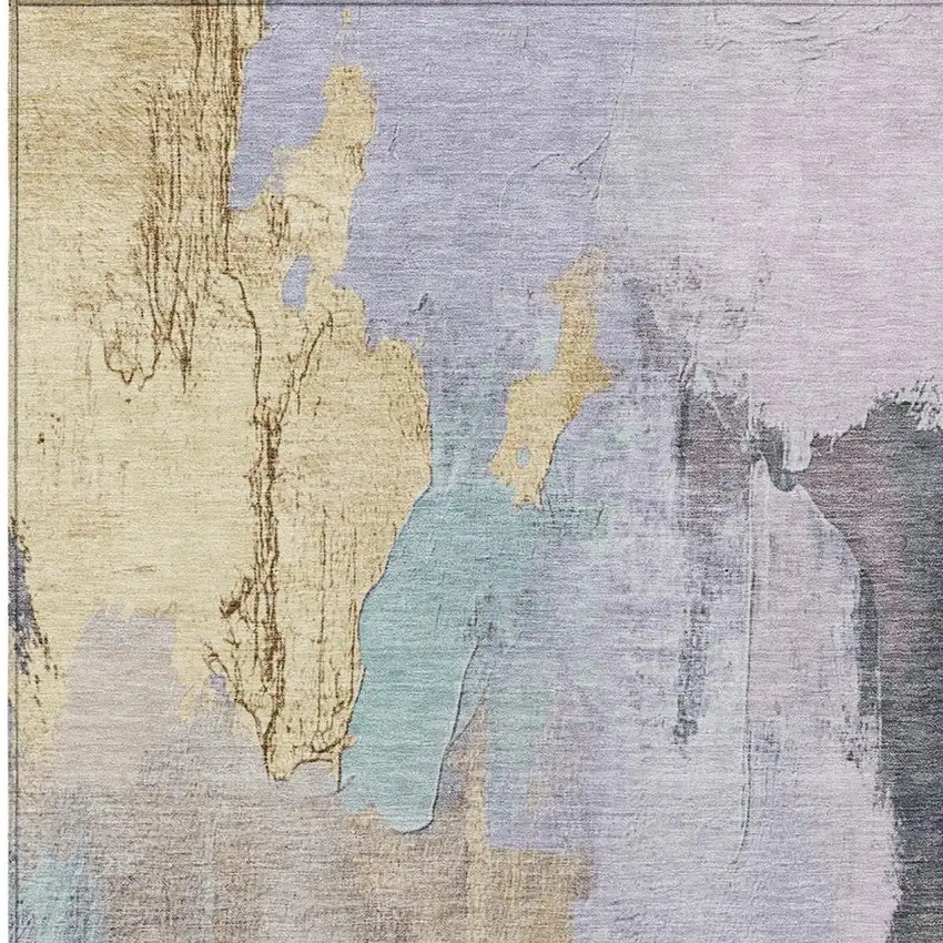 Lavender And Gold Abstract Washable Indoor Outdoor Area Rug Photo 1