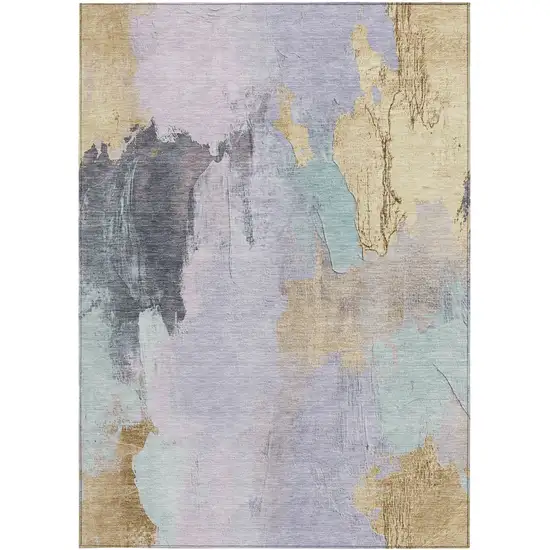 Lavender And Gold Abstract Washable Indoor Outdoor Area Rug Photo 9