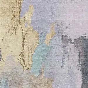 Photo of Lavender And Gold Abstract Washable Indoor Outdoor Area Rug