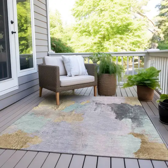 Lavender And Gold Abstract Washable Indoor Outdoor Area Rug Photo 7