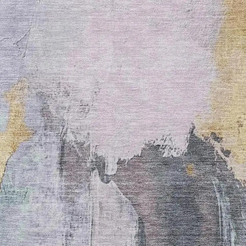 Lavender And Gold Abstract Washable Indoor Outdoor Area Rug Photo 3