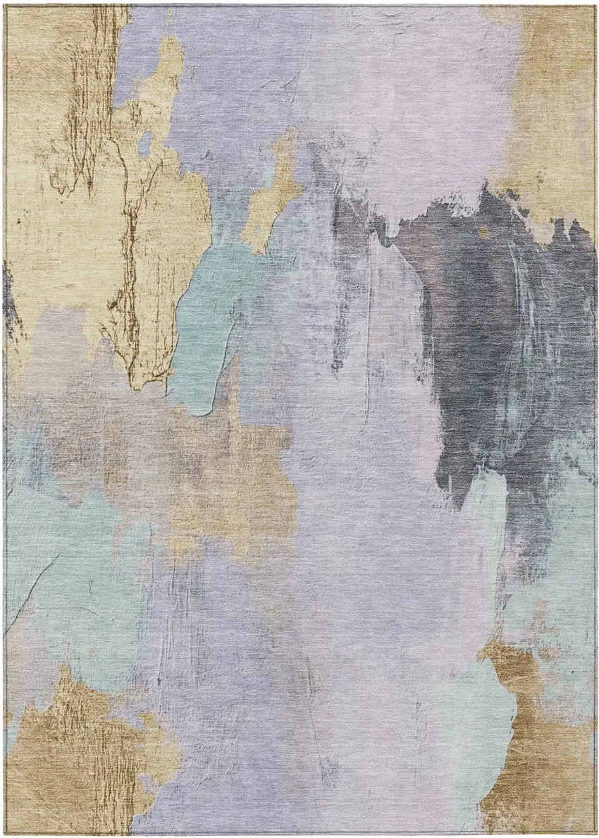 Lavender And Gold Abstract Washable Indoor Outdoor Area Rug Photo 8