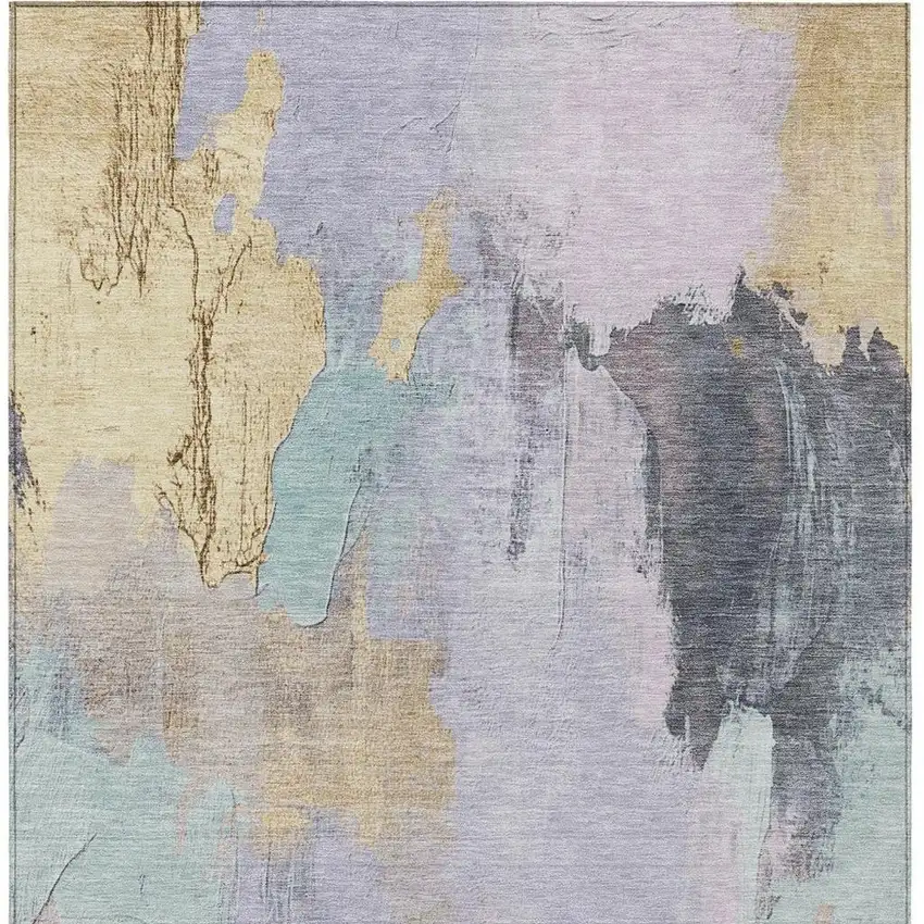 Lavender And Gold Abstract Washable Indoor Outdoor Area Rug Photo 1
