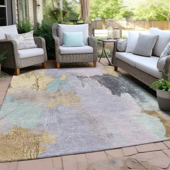 Lavender And Gold Abstract Washable Indoor Outdoor Area Rug Photo 4