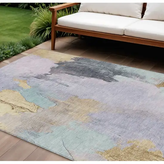 Lavender And Gold Abstract Washable Indoor Outdoor Area Rug Photo 2