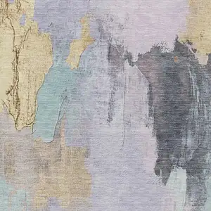 Photo of Lavender And Gold Abstract Washable Indoor Outdoor Area Rug