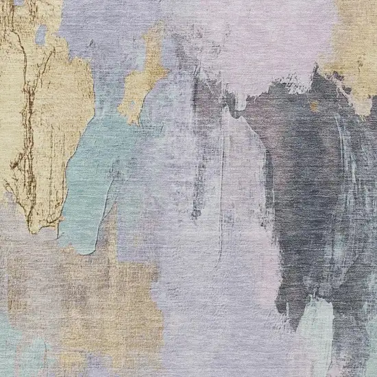 Lavender And Gold Abstract Washable Indoor Outdoor Area Rug Photo 1