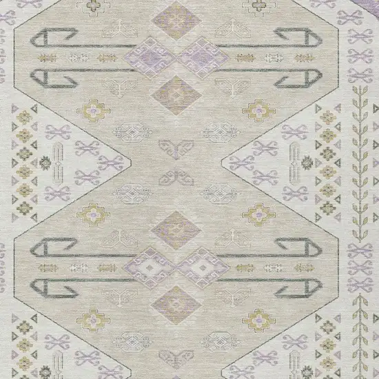 Lavender And Gold Geometric Washable Indoor Outdoor Area Rug Photo 3