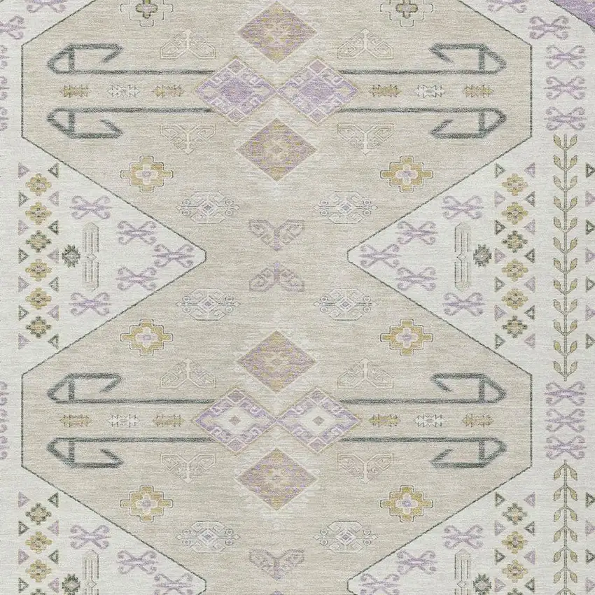 Lavender And Gold Geometric Washable Indoor Outdoor Area Rug Photo 3