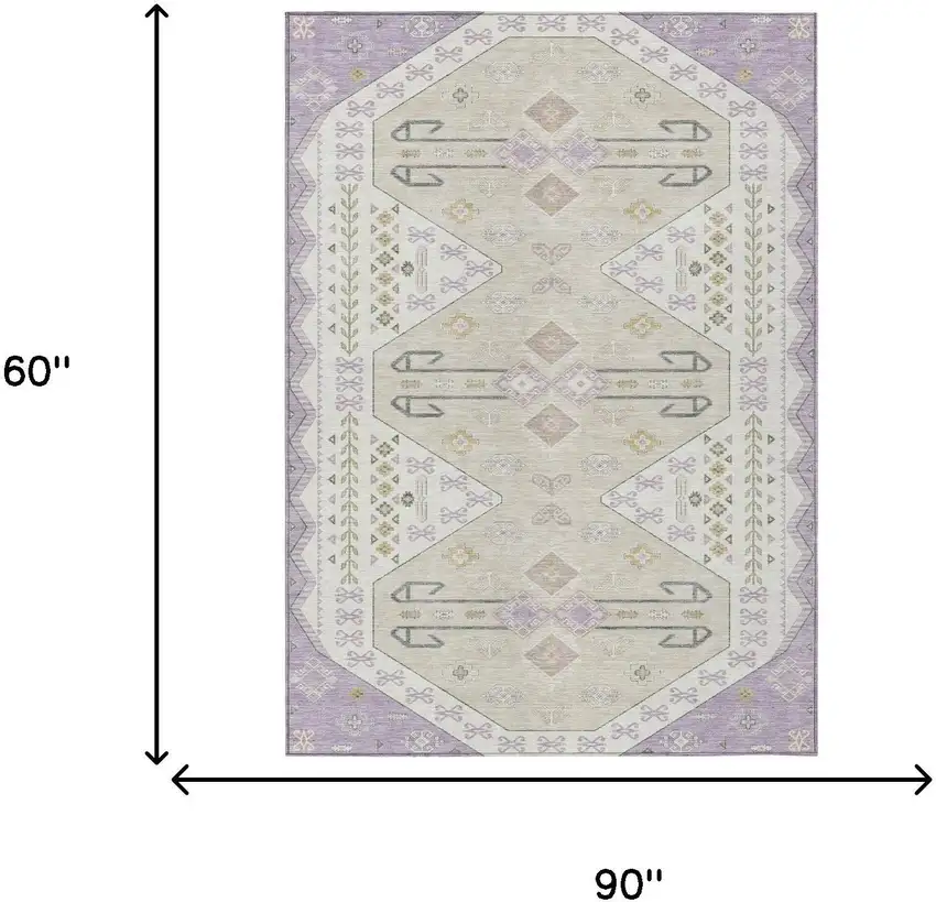 Lavender And Gold Geometric Washable Indoor Outdoor Area Rug Photo 7