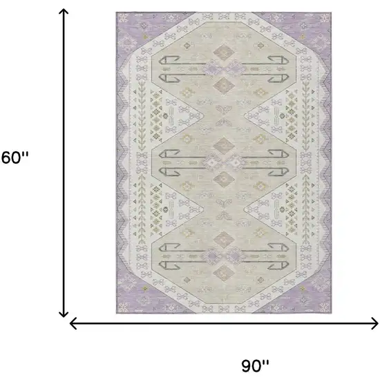 Lavender And Gold Geometric Washable Indoor Outdoor Area Rug Photo 7