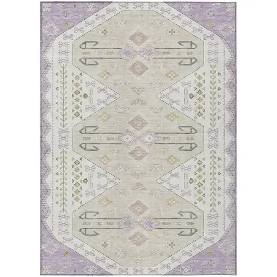 Lavender And Gold Geometric Washable Indoor Outdoor Area Rug Photo 2
