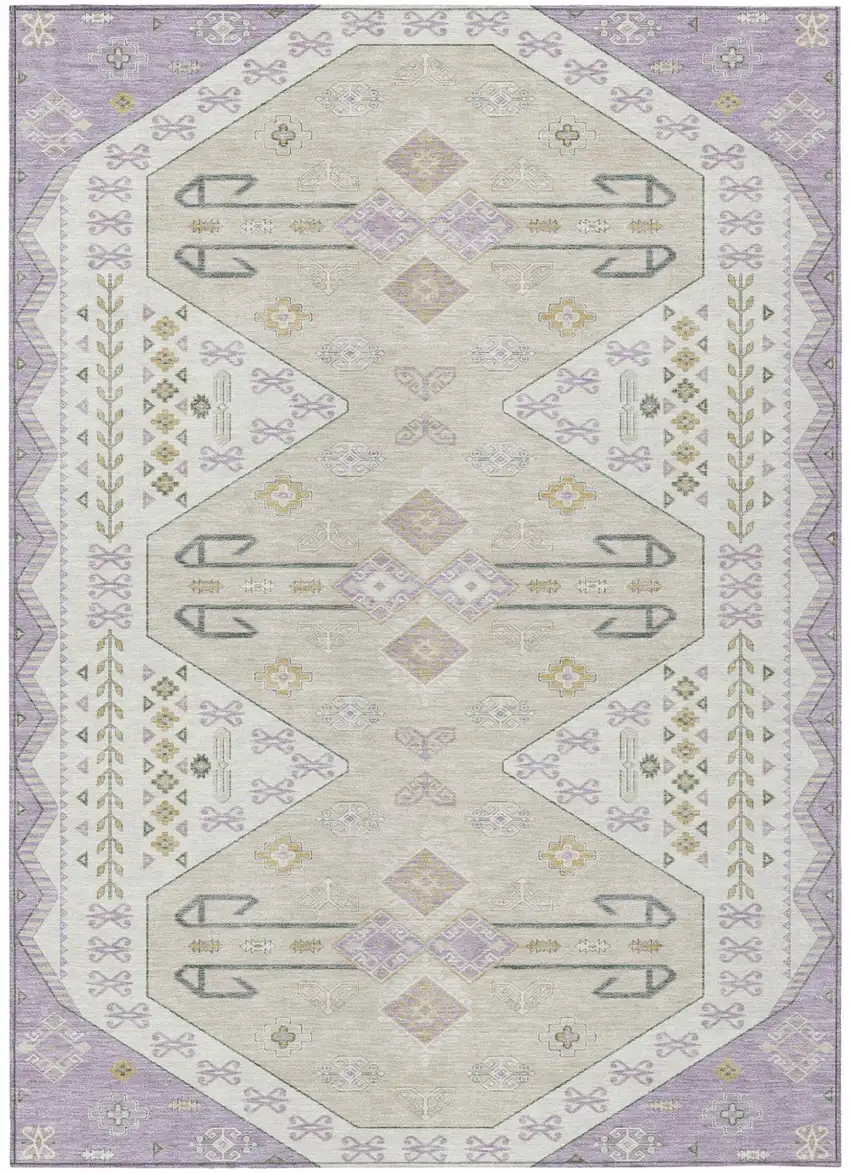 Lavender And Gold Geometric Washable Indoor Outdoor Area Rug Photo 2