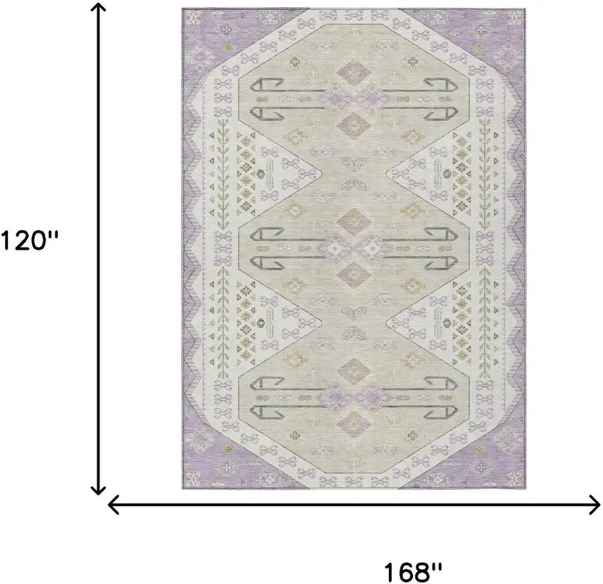 Lavender And Gold Geometric Washable Indoor Outdoor Area Rug Photo 7
