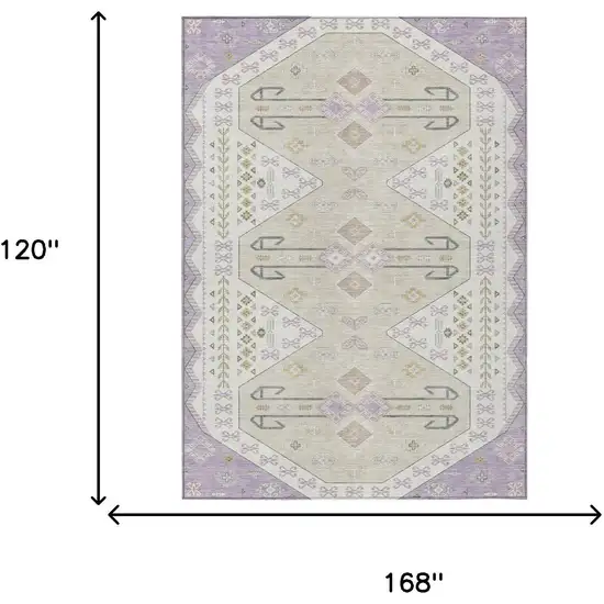 Lavender And Gold Geometric Washable Indoor Outdoor Area Rug Photo 7