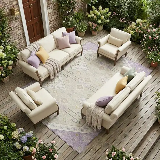 Lavender And Gold Geometric Washable Indoor Outdoor Area Rug Photo 1