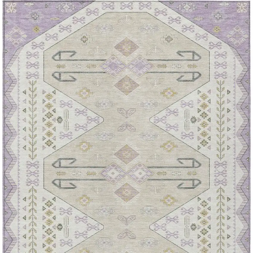 Lavender And Gold Geometric Washable Indoor Outdoor Area Rug Photo 4