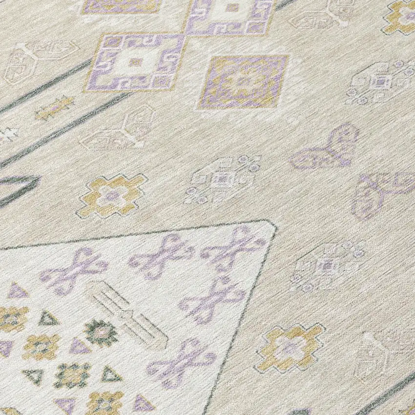 Lavender And Gold Geometric Washable Indoor Outdoor Area Rug Photo 6