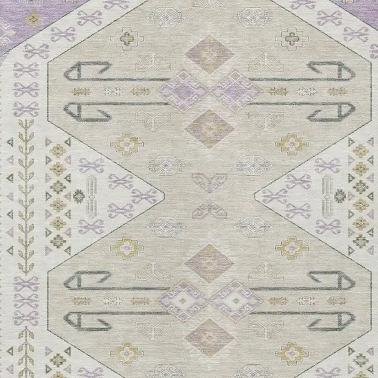 Lavender And Gold Geometric Washable Indoor Outdoor Area Rug Photo 3