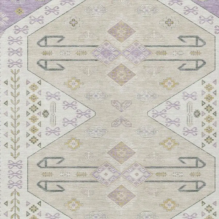 Lavender And Gold Geometric Washable Indoor Outdoor Area Rug Photo 3