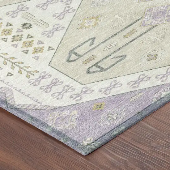 Lavender And Gold Round Geometric Washable Indoor Outdoor Area Rug Photo 4