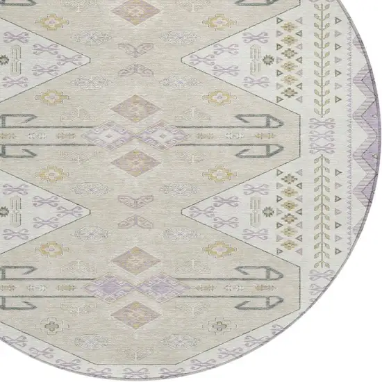 Lavender And Gold Round Geometric Washable Indoor Outdoor Area Rug Photo 2