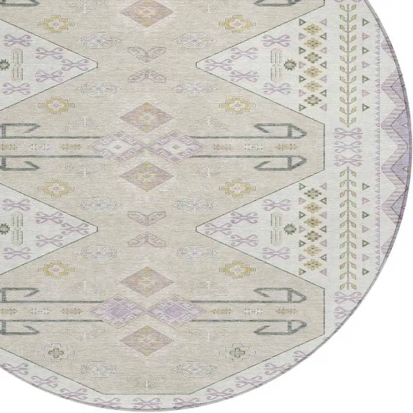 Lavender And Gold Round Geometric Washable Indoor Outdoor Area Rug Photo 2