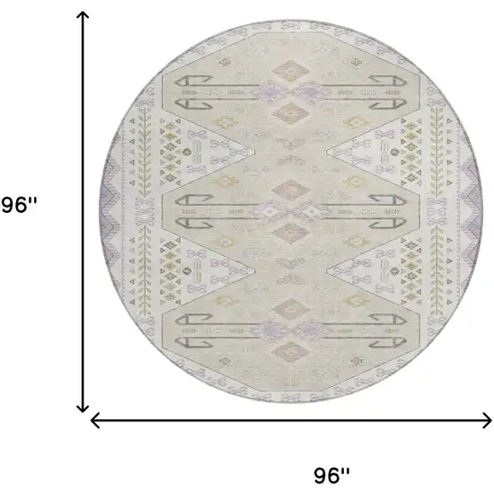 Lavender And Gold Round Geometric Washable Indoor Outdoor Area Rug Photo 6
