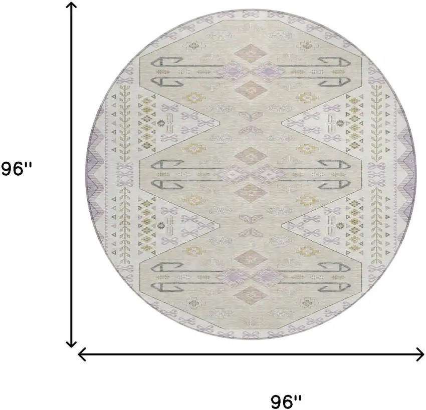 Lavender And Gold Round Geometric Washable Indoor Outdoor Area Rug Photo 6