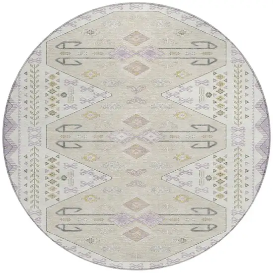 Lavender And Gold Round Geometric Washable Indoor Outdoor Area Rug Photo 3