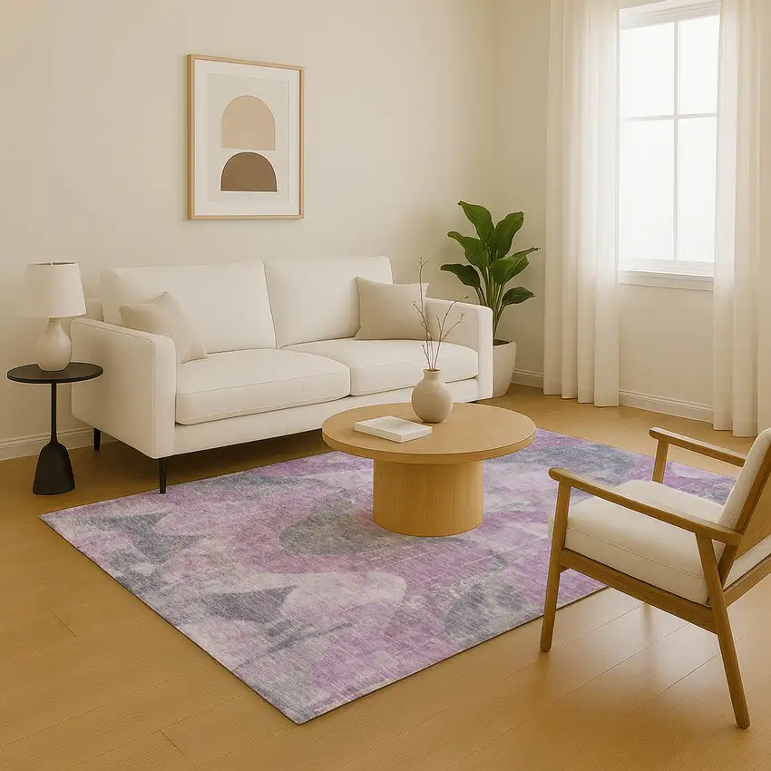 Lavender And Gray Abstract Washable Area Rug With UV Protection Photo 5