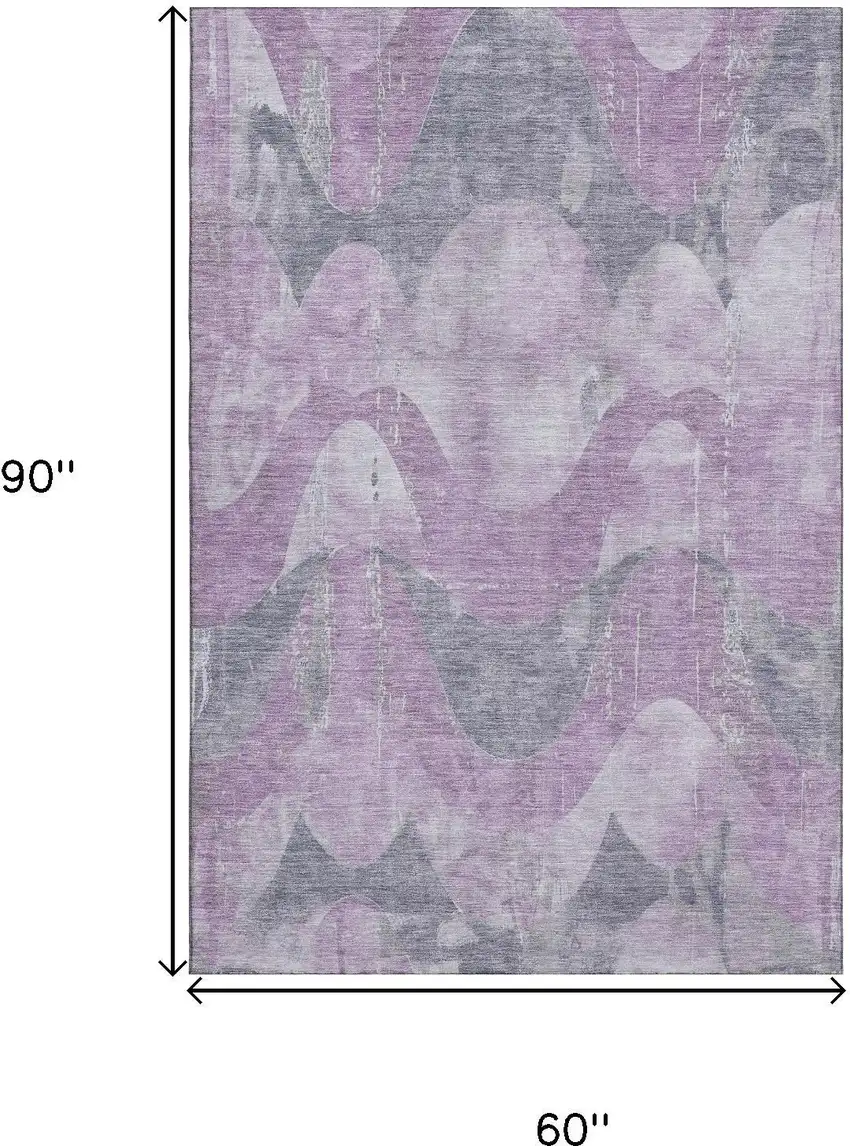 Lavender And Gray Abstract Washable Area Rug With UV Protection Photo 9
