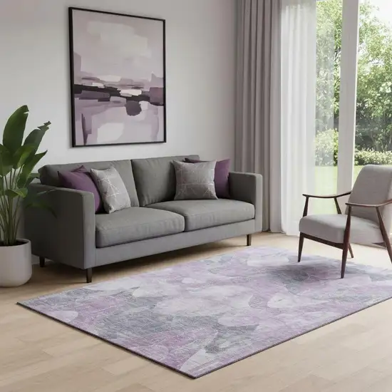 Lavender And Gray Abstract Washable Area Rug With UV Protection Photo 1