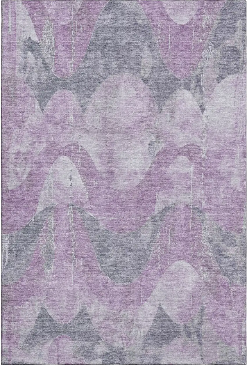Lavender And Gray Abstract Washable Area Rug With UV Protection Photo 1