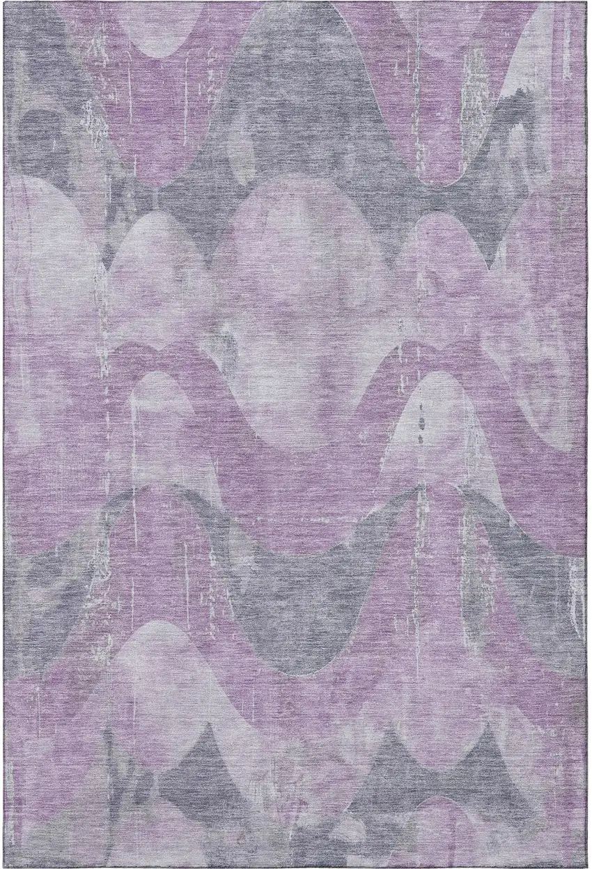Lavender And Gray Abstract Washable Area Rug With UV Protection Photo 3