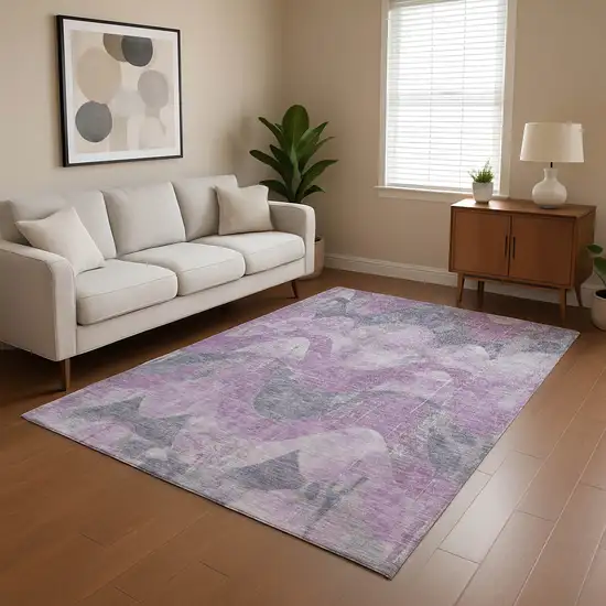 Lavender And Gray Abstract Washable Area Rug With UV Protection Photo 4