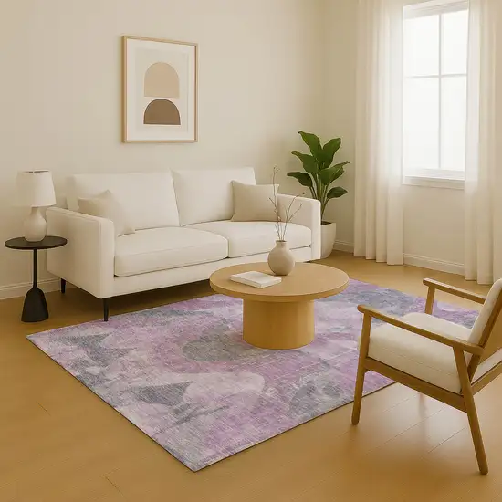 Lavender And Gray Abstract Washable Area Rug With UV Protection Photo 5